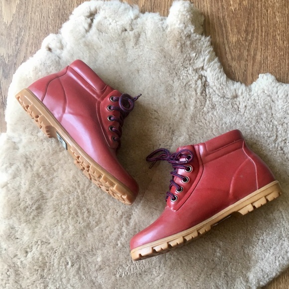 Lands' End Shoes - Vintage Red Rubber Rain Ankle Boots 6